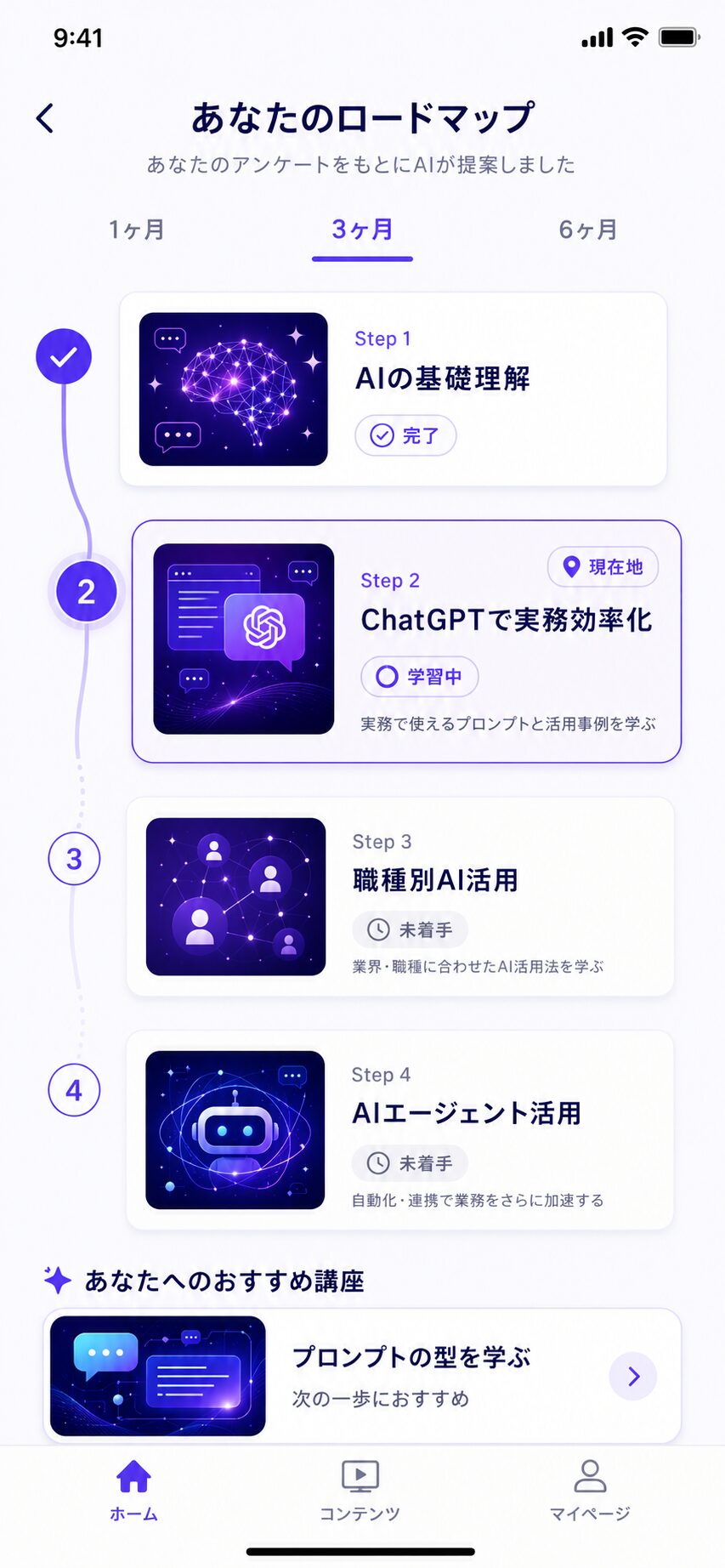 HIROGERU 個人ロードマップ：AIが提示する学習ステップ