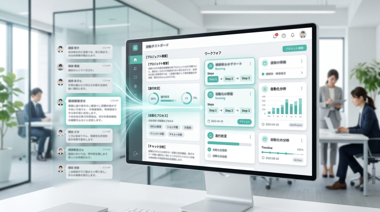 AI社員が業務ダッシュボードで稼働しているイメージ