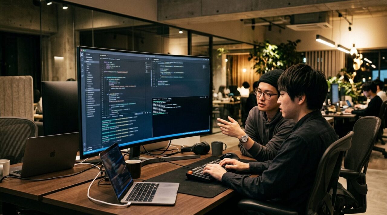 ペアプログラミング形式のAIコーディング研修イメージ