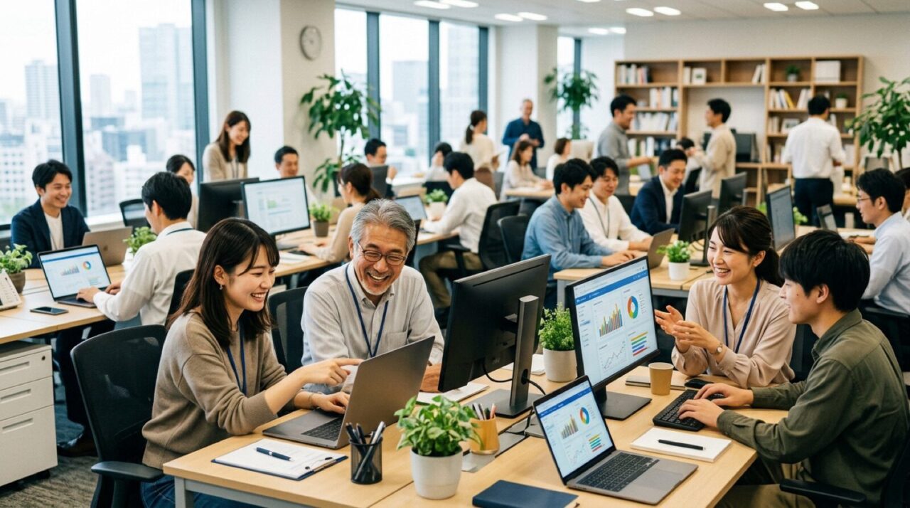 AI活用が定着した明るいオフィス